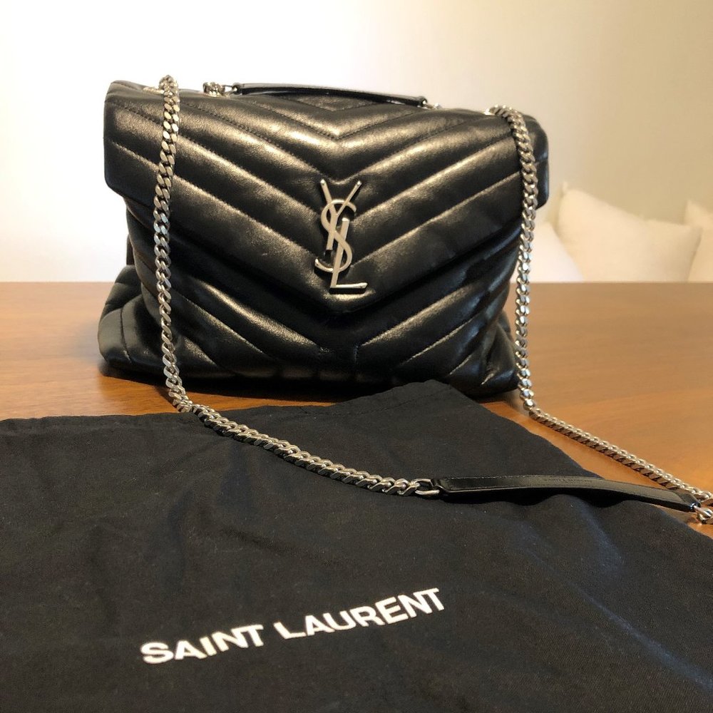 Saint Laurent YSL Loulou Silver Hardware Shoulder Bag MEDIUM Black Leather